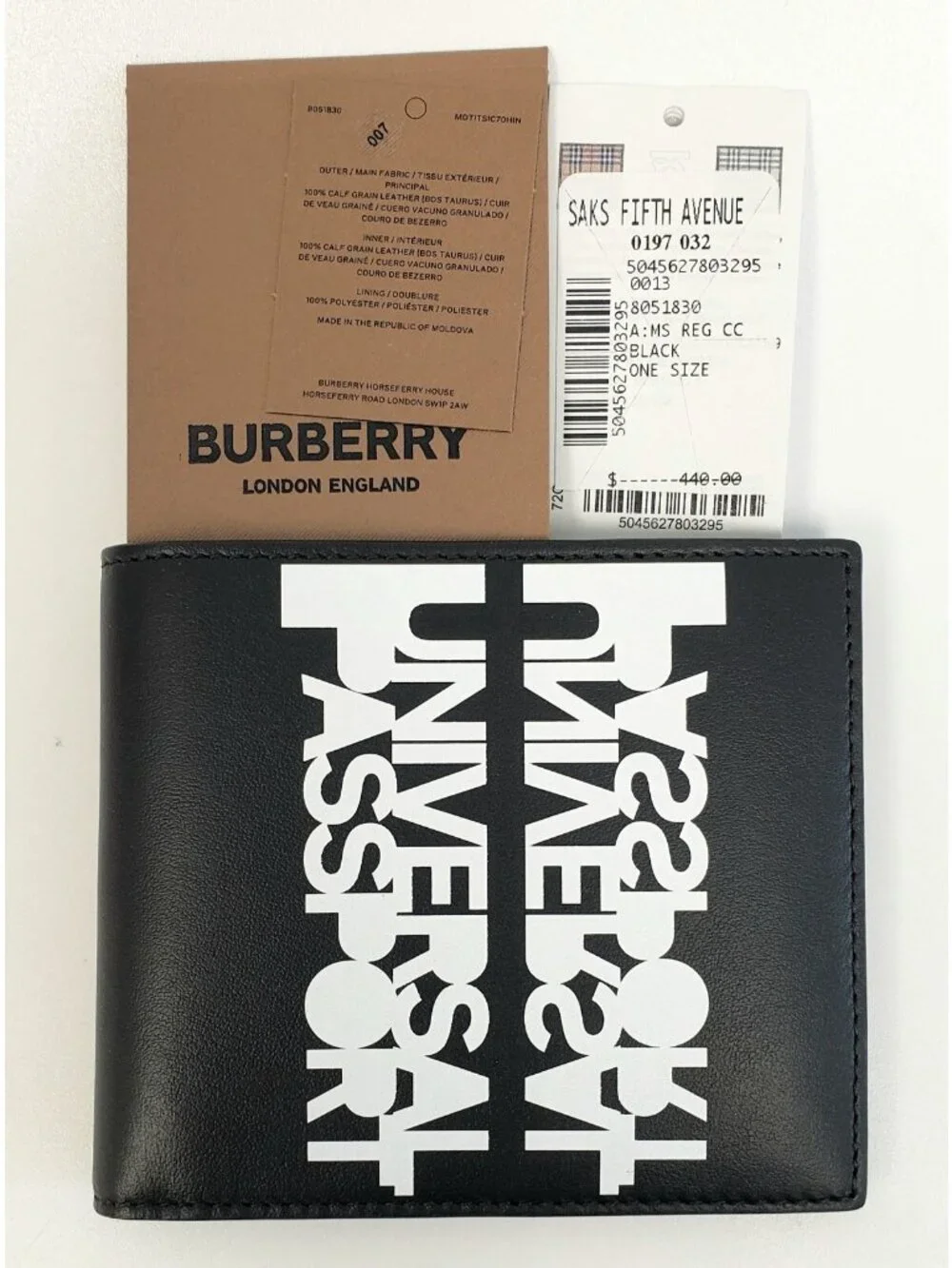 Burberry Universal Passport Men's Leather Bifold Wallet in Black - Italy Made